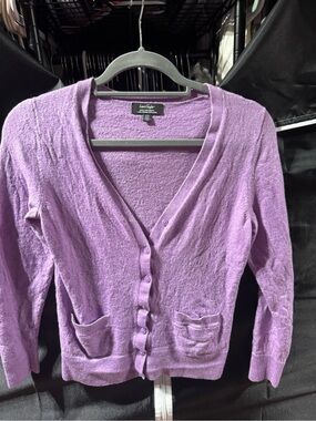 Lord & Taylor Lavender V-Neck Button Cardigan